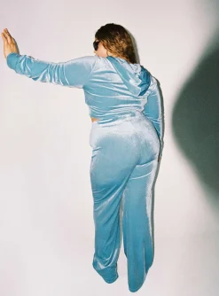 Princess Polly Velour Track Pantcurve   Blue Discount