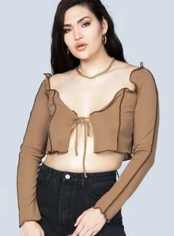Princess Polly Veronica Tie Front Top  Brown Discount