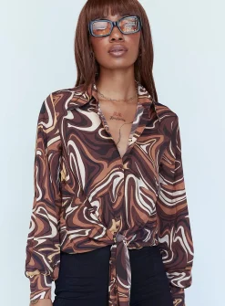 Princess Polly Vesna Shirt Brown Discount