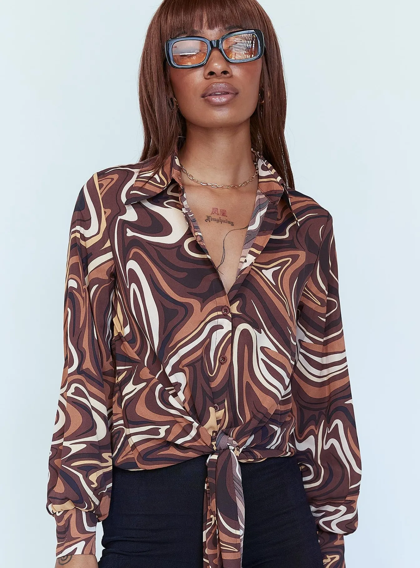 Princess Polly Vesna Shirt Brown Discount