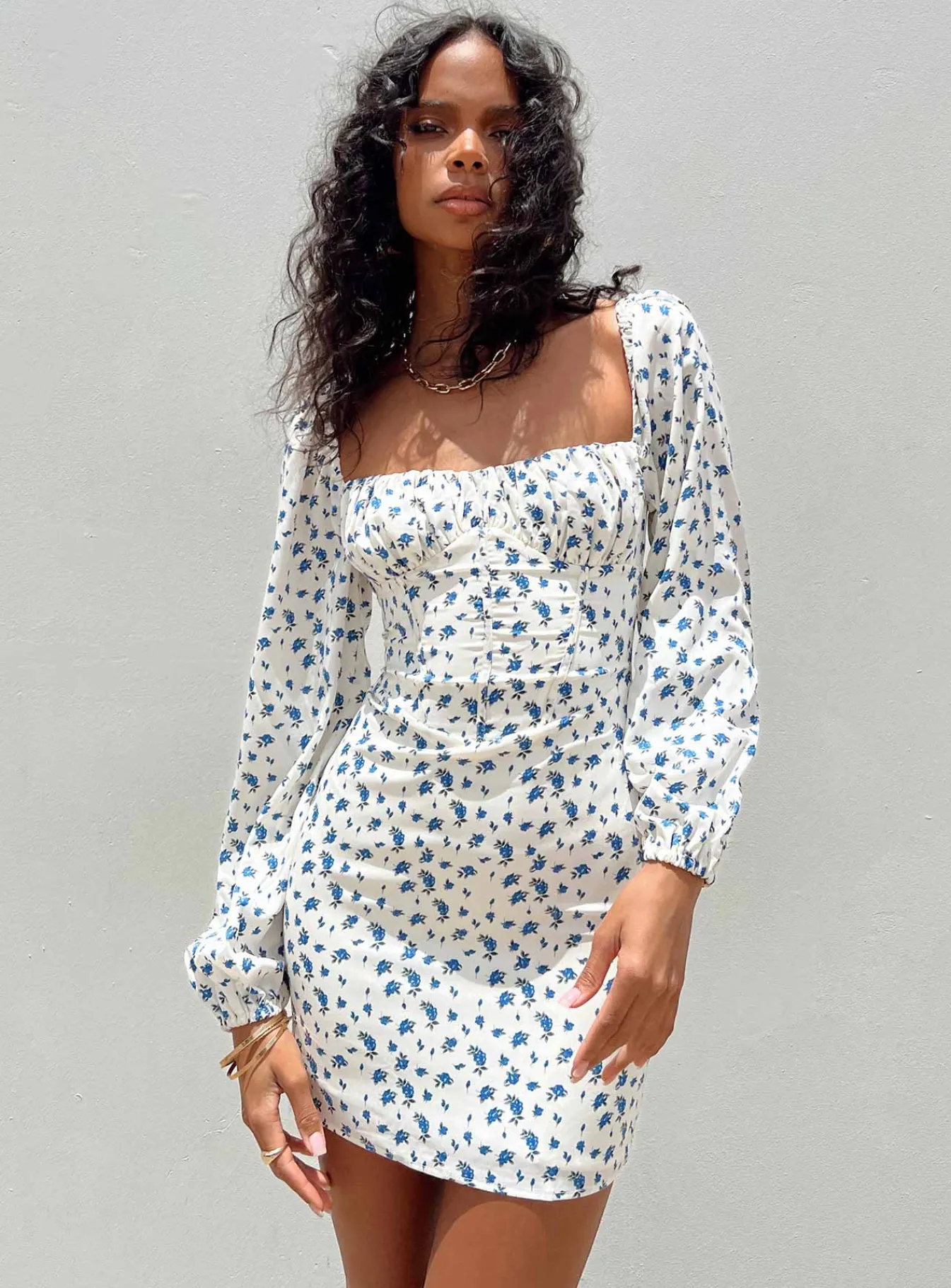 Princess Polly Vilma Long Sleeve Dress White Floral White / Floral Discount