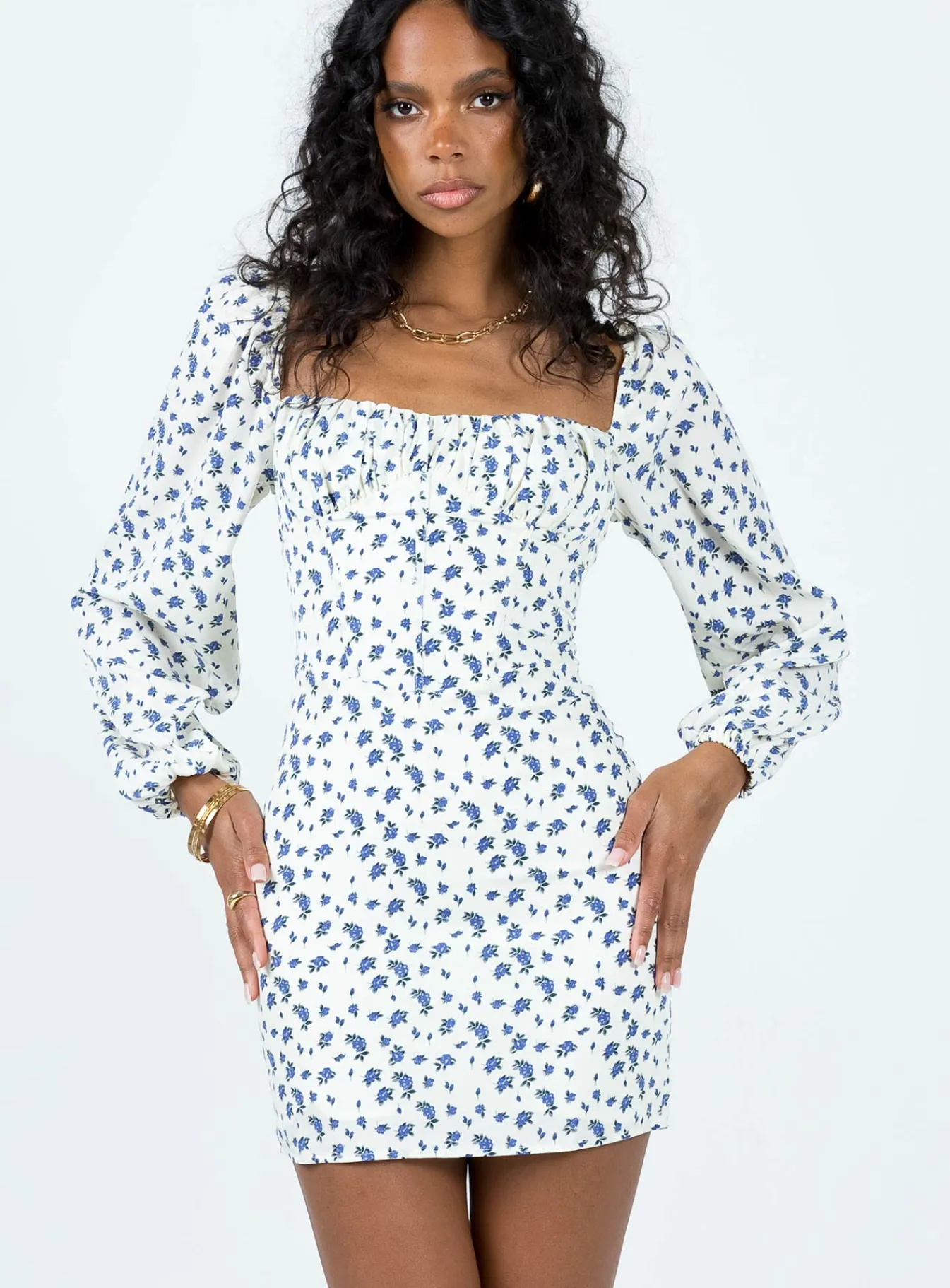 Princess Polly Vilma Long Sleeve Dress White Floral White / Floral Discount