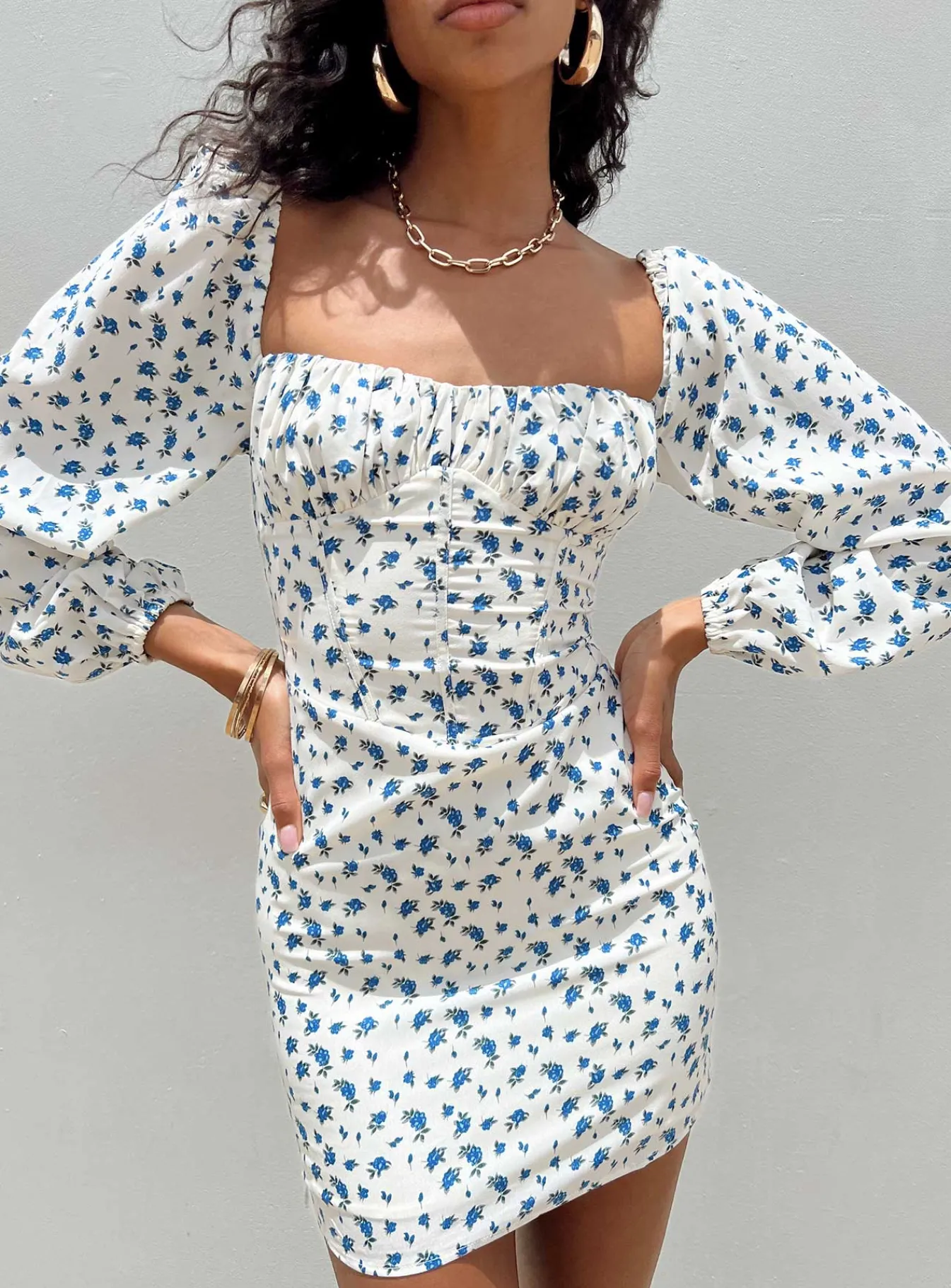 Princess Polly Vilma Long Sleeve Dress White Floral White / Floral Discount
