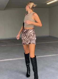 Princess Polly Vincent Mini Skirt  Beige Print Store