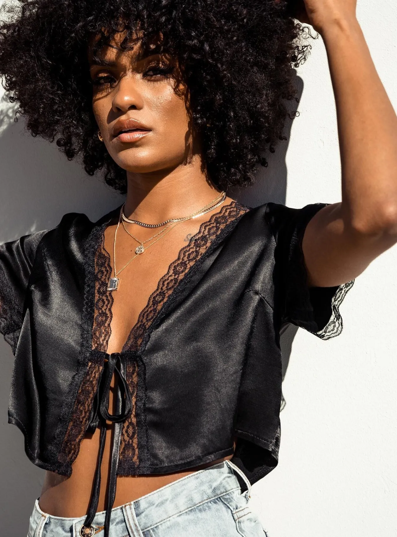 Princess Polly Vintage Tie Up Top  Black Clearance
