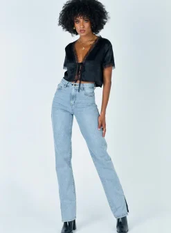 Princess Polly Vintage Tie Up Top  Black Clearance