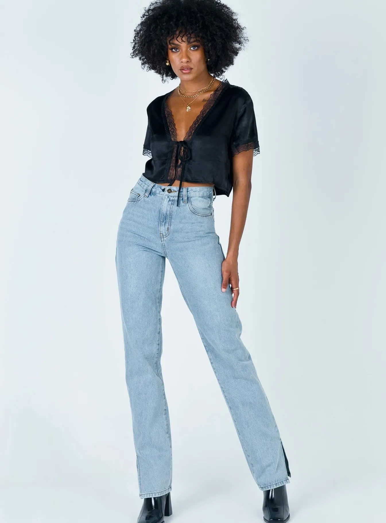Princess Polly Vintage Tie Up Top  Black Clearance