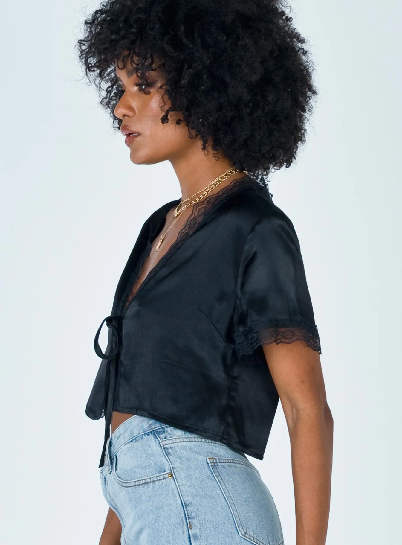 Princess Polly Vintage Tie Up Top  Black Clearance