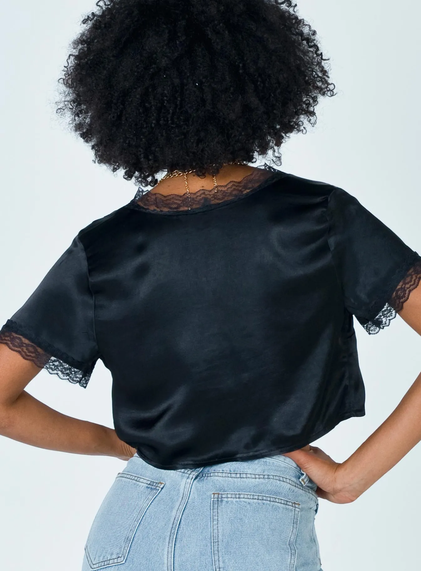 Princess Polly Vintage Tie Up Top  Black Clearance