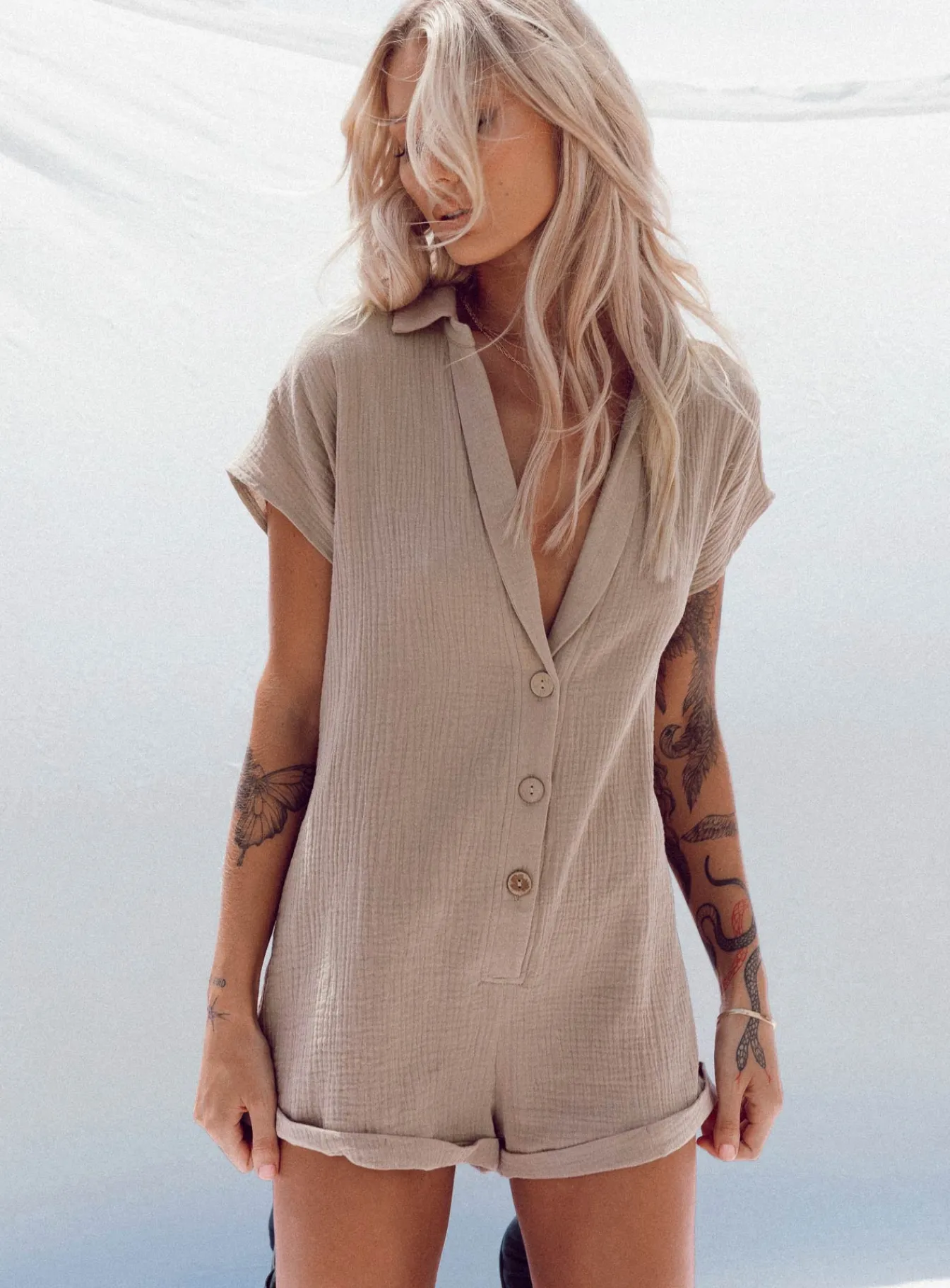 Princess Polly Vixen Romper Taupe Flash Sale