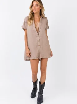 Princess Polly Vixen Romper Taupe Flash Sale