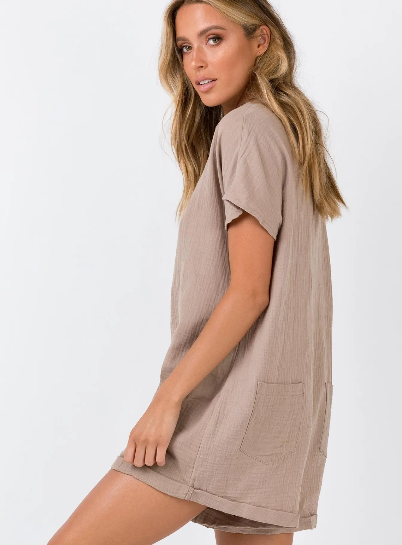Princess Polly Vixen Romper Taupe Flash Sale