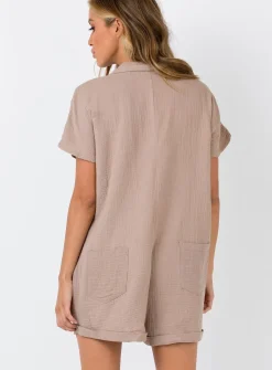 Princess Polly Vixen Romper Taupe Flash Sale