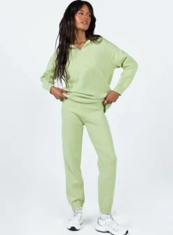 Princess Polly Waite Knit Pants  Sage Clearance