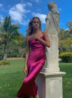 Princess Polly Walk The Line Midi Dress  Magenta New