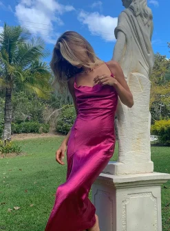 Princess Polly Walk The Line Midi Dress  Magenta New