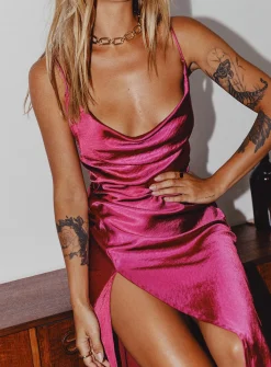 Princess Polly Walk The Line Midi Dress  Magenta New