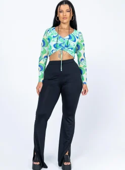 Princess Polly Wallace Long Sleeve Top/ Blue Green New
