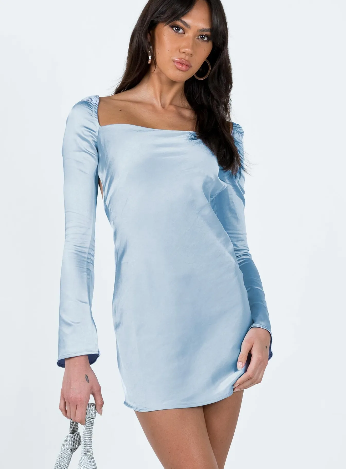 Princess Polly Wallum Long Sleeve Mini Dress Blue Hot
