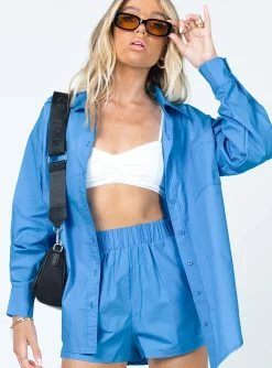 Princess Polly Walsh Shirt  Dark Blue Flash Sale