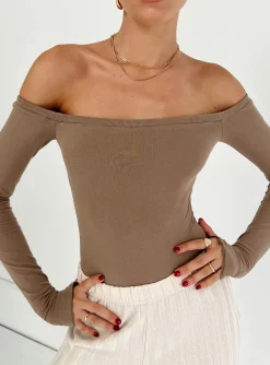 Princess Polly Weaver Off Shoulder Bodysuit   Stone New