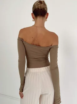 Princess Polly Weaver Off Shoulder Bodysuit   Stone New