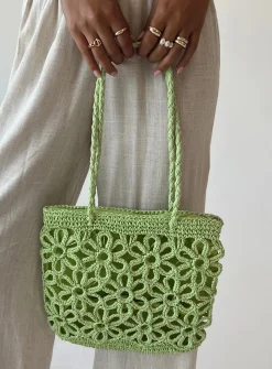 Princess Polly Welby Crochet Flower Tote  Green Cheap
