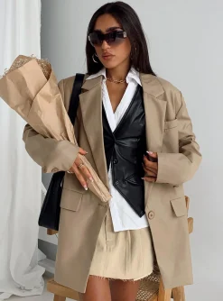 Princess Polly Welcome To The Jungle Blazer  Beige Outlet
