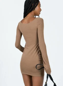 Princess Polly Wesley Long Sleeve Mini Dress  Brown Sale