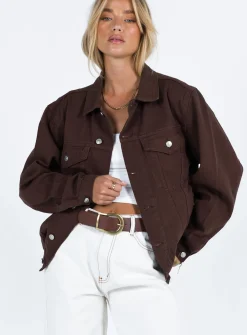 Princess Polly Western Denim Jacket  Dark Brown Fashion