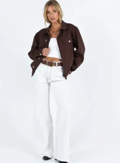 Princess Polly Western Denim Jacket  Dark Brown Fashion