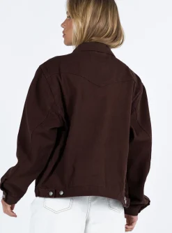 Princess Polly Western Denim Jacket  Dark Brown Fashion