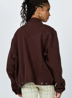 Princess Polly Western Denim Jacket  Dark Brown Fashion
