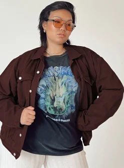 Princess Polly Western Denim Jacket Darkcurve   Brown Cheap