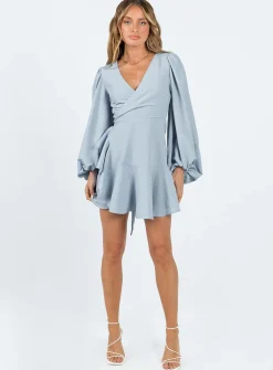Princess Polly Wicks Wrap Mini Dress  Blue New