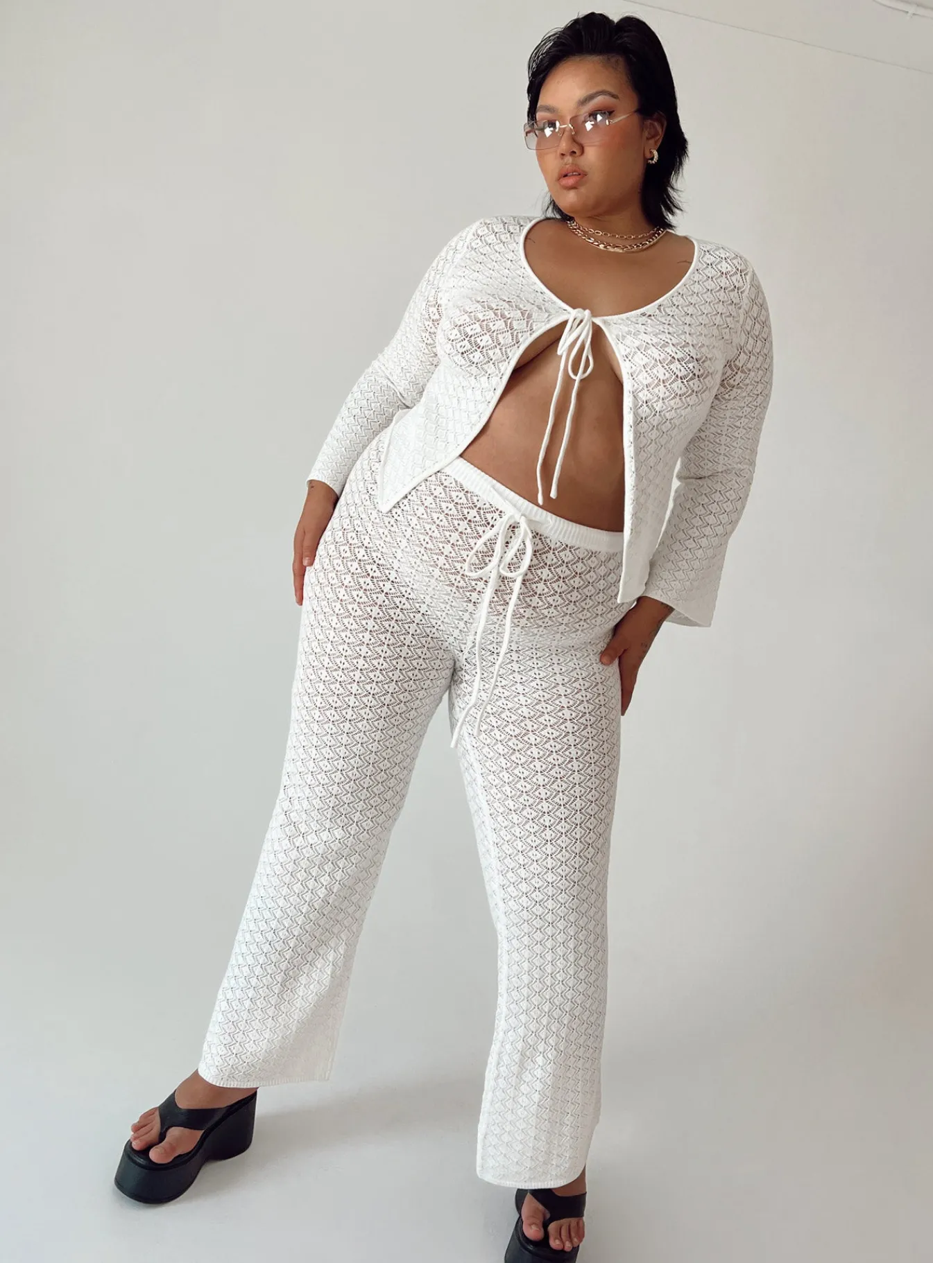 Princess Polly Wild &Amp; Free Crochet Pants Curve White Sale