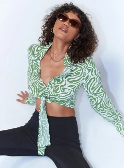 Princess Polly Winslet Long Sleeve Top  Green Outlet