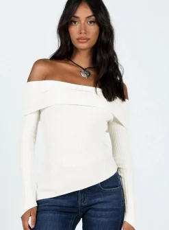 Princess Polly Wyandra Off The Shoulder Knit Sweater  White Store