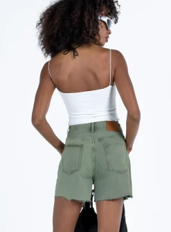 Princess Polly Xena Denim Shorts  Green Flash Sale