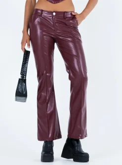 Princess Polly Yarella Mid Rise Pu Pants  Burgundy Shop