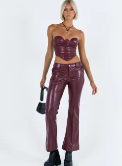 Princess Polly Yarella Mid Rise Pu Pants  Burgundy Shop