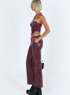 Princess Polly Yarella Mid Rise Pu Pants  Burgundy Shop