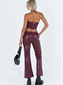 Princess Polly Yarella Mid Rise Pu Pants  Burgundy Shop