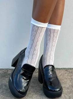 Princess Polly Yelena Heart Socks  White Discount