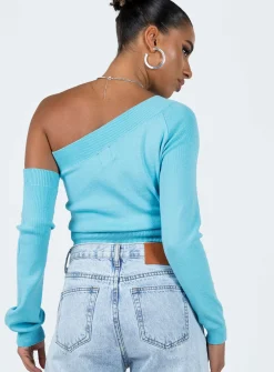 Princess Polly Yvonne One Shoulder Sweater Blue Shop
