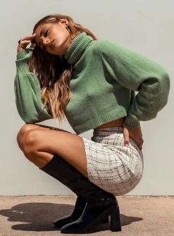 Princess Polly Zahara Cropped Turtleneck Sweater  Green Best