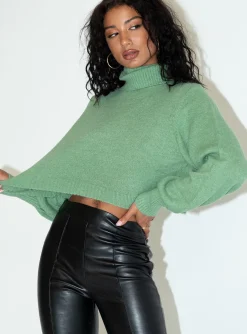 Princess Polly Zahara Cropped Turtleneck Sweater  Green Best