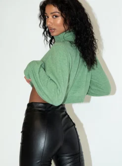 Princess Polly Zahara Cropped Turtleneck Sweater  Green Best