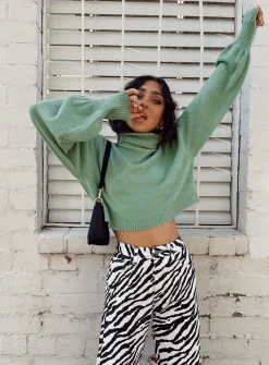 Princess Polly Zahara Cropped Turtleneck Sweater  Green Best