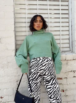 Princess Polly Zahara Cropped Turtleneck Sweater  Green Best